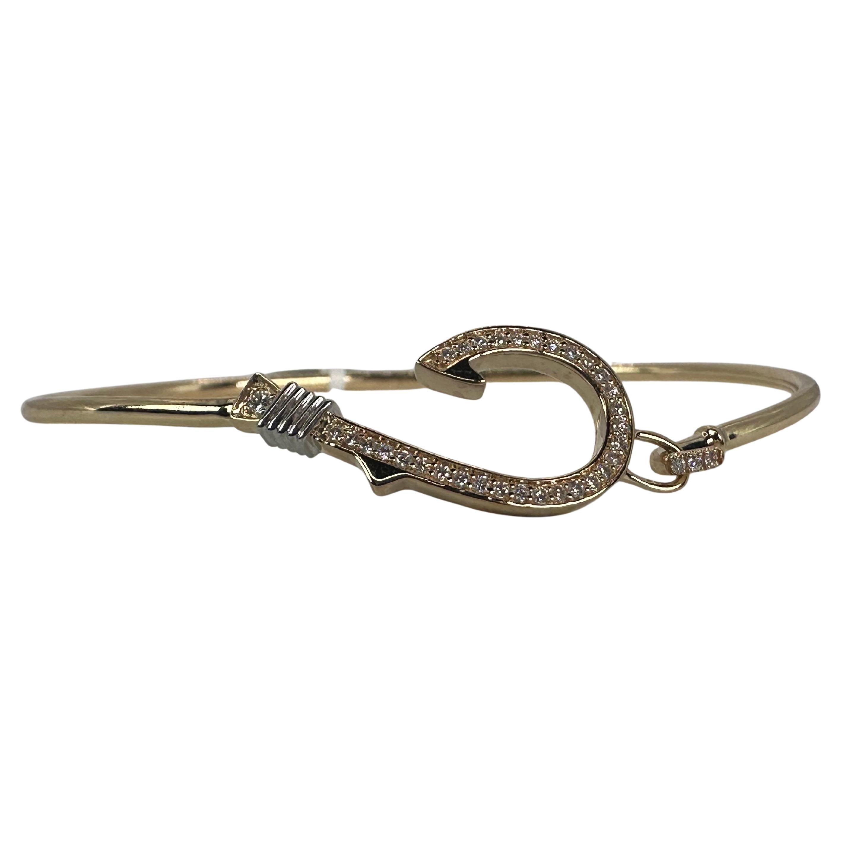 Fishhook diamond bracelet 14KT gold bangle bracelet stunning!