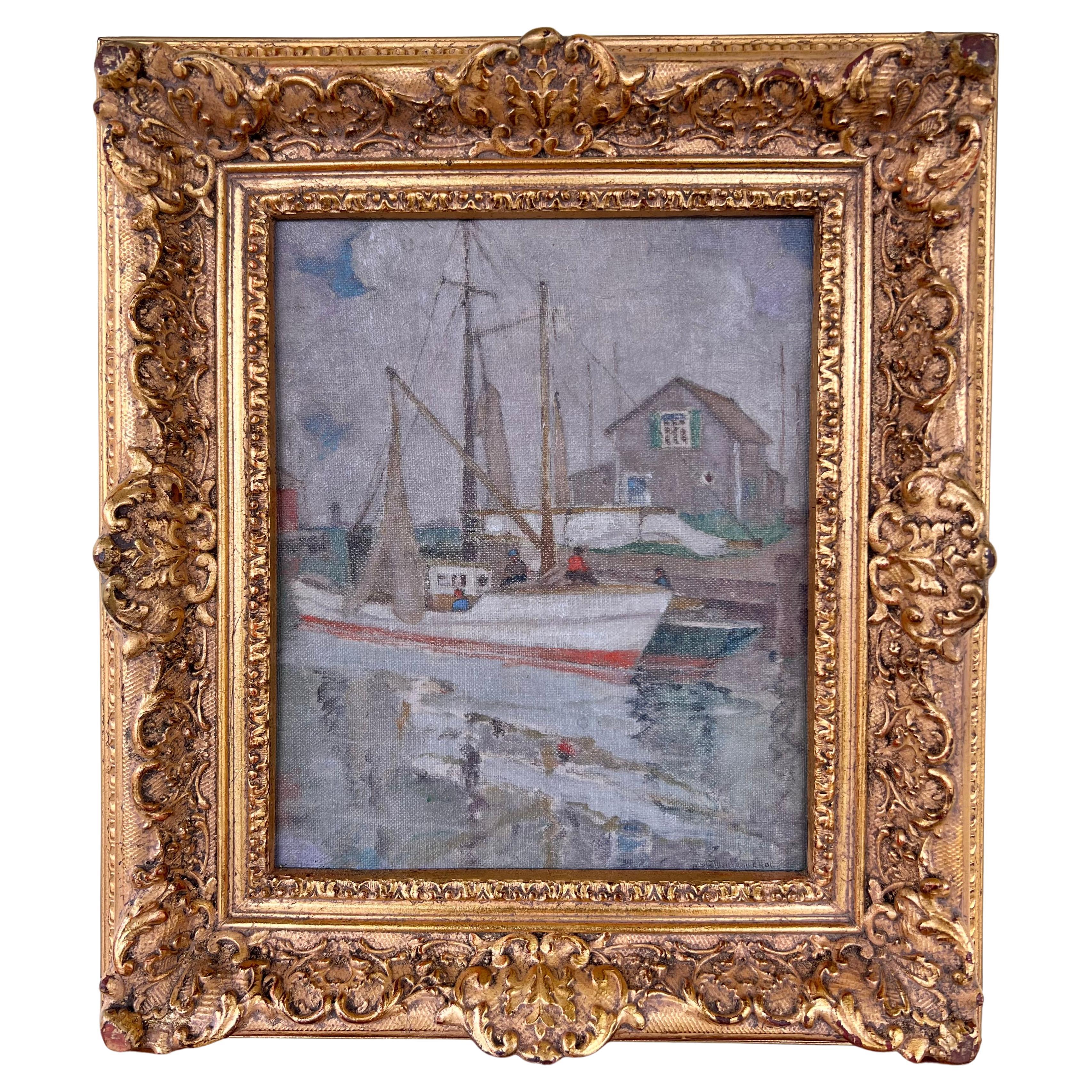 ""Fishing Boat at the Dock" (Bâteau de réparation au chantier)" par Kate Montague Hall en vente