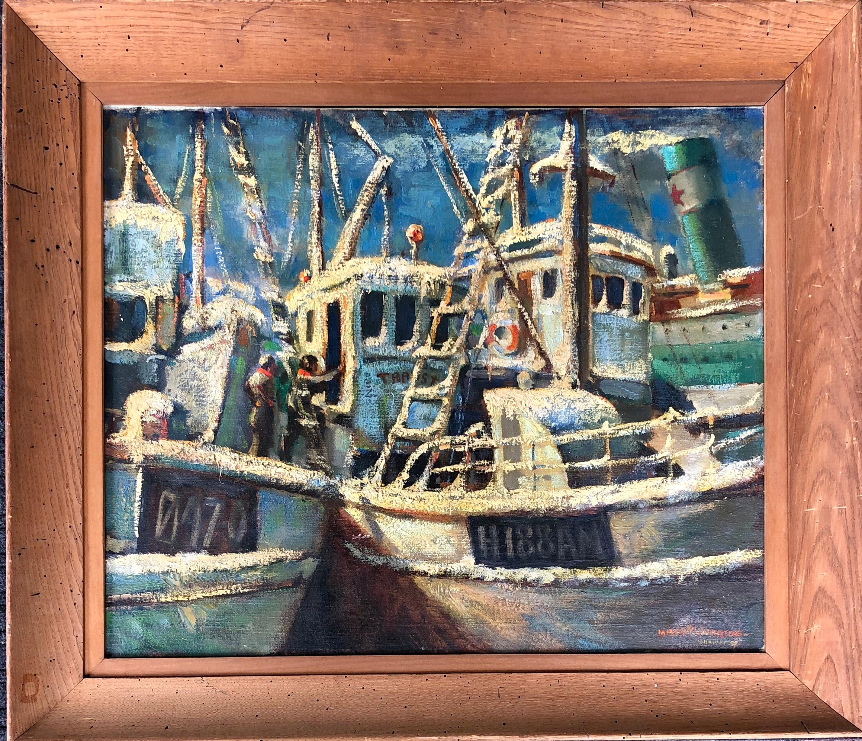 Oil on canvas signed lower right and dated 58'
Great impasto texture to the paint. This artist has works in the Smithsonian.
Old property sticker of the Maryland Student Union. 32