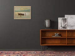 Barcos de pesca Óleo sobre tabla enmarcado Lago de montaña Giovanni Lomi Impresionista