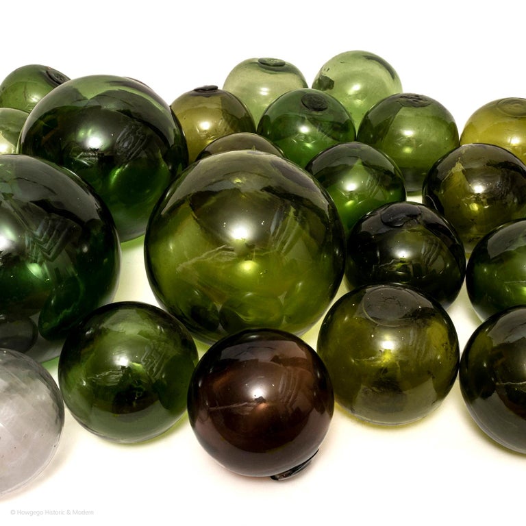 fishing float buoy green black clear glass sea nautical For Sale at 1stDibs