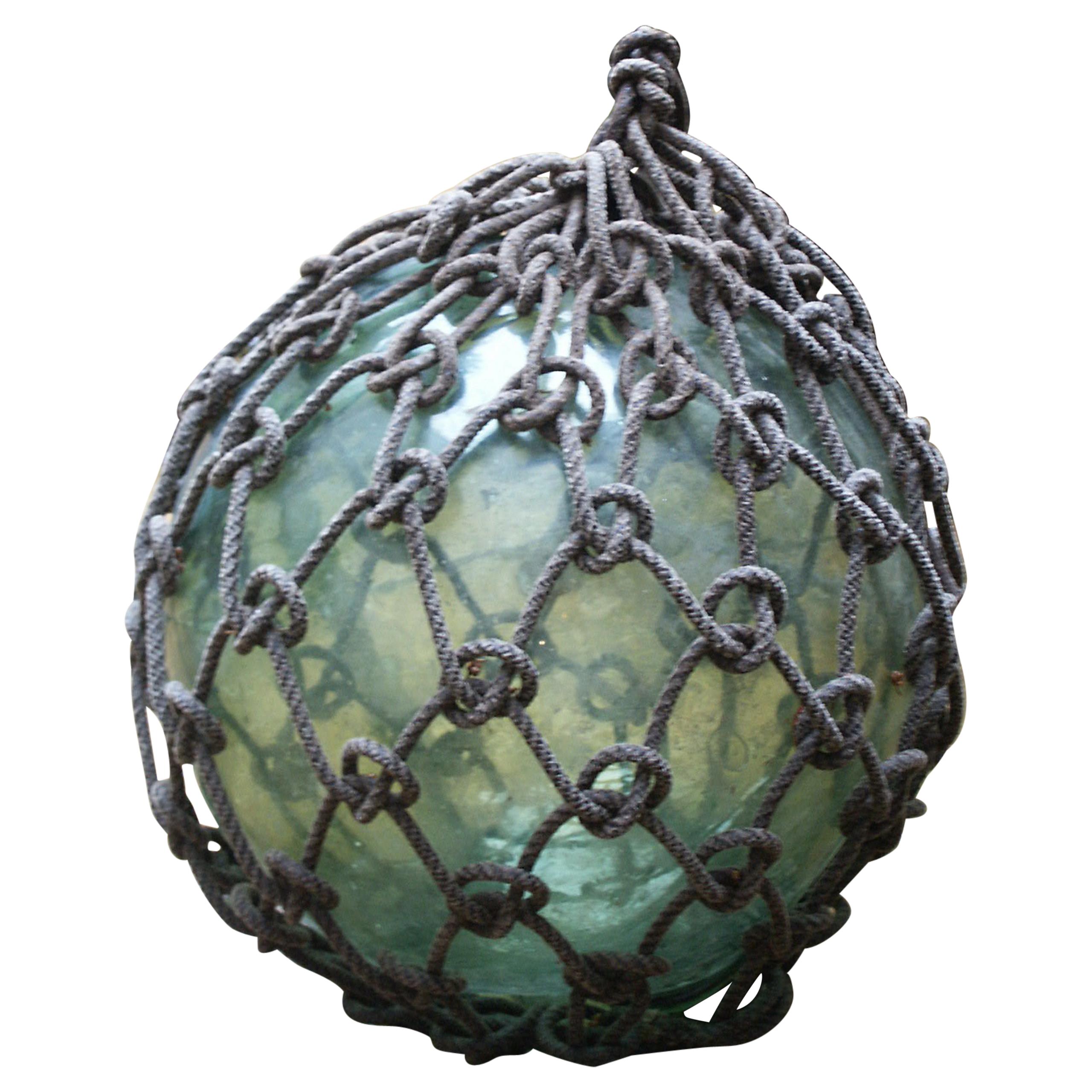 Fishing Float, Early 20th Century, Glass, Rope, Ornament, Sea, Fishermen For Sale