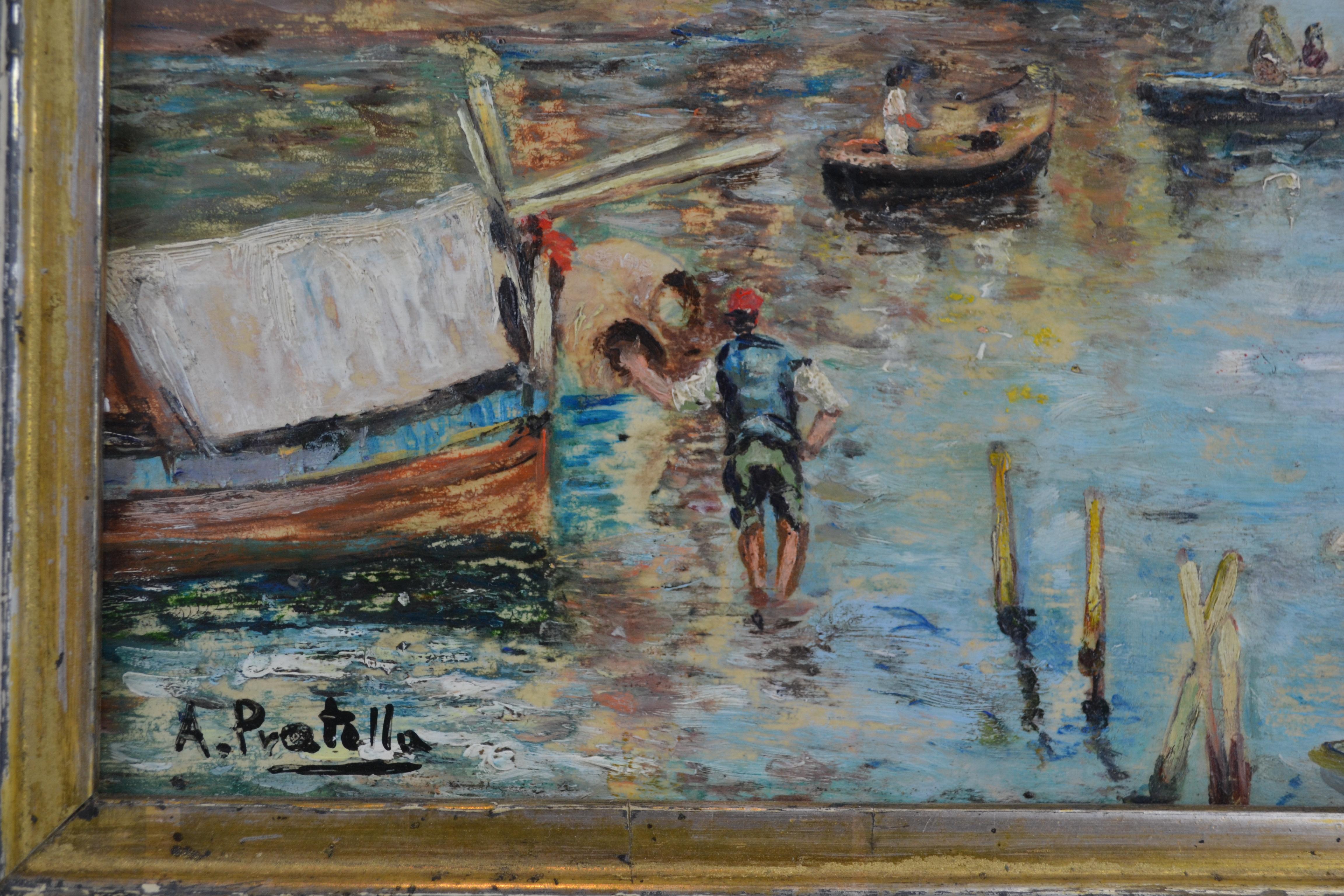 Une petite huile sur panneau classique de cet artiste prolifique de la fin du 19e siècle et du début du 20e siècle qui semblait obsédé par un seul thème, Naples et ses environs à différentes périodes de l'année. Ses sujets de prédilection étaient