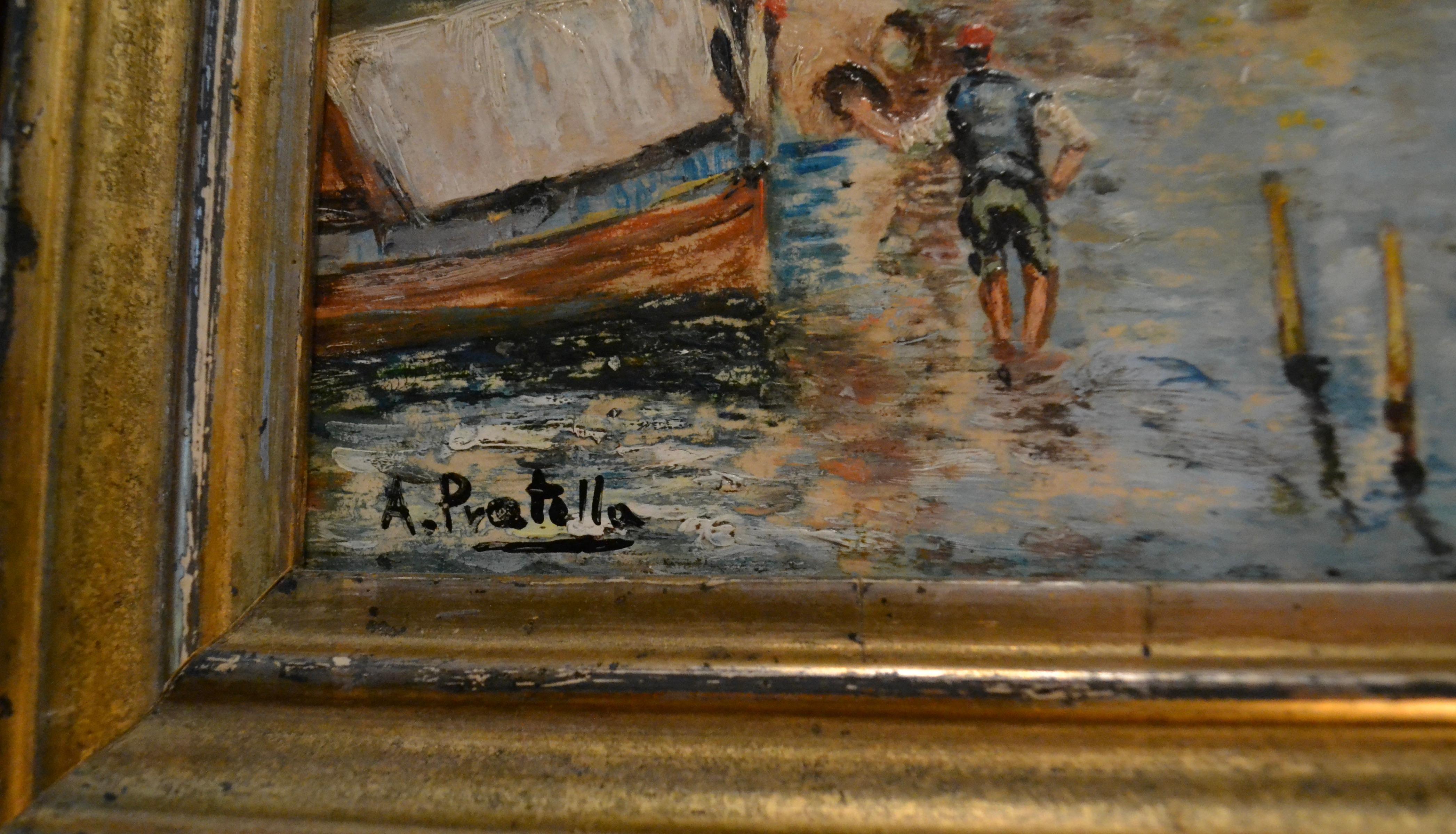 Fishing au large de Naples par l'artiste paysagiste Attilio Pratella Bon état à Vancouver, British Columbia