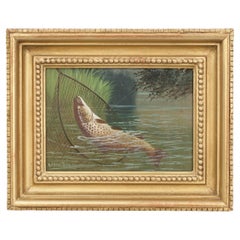 Fishing Oil On Board Of A Trout Being Landed