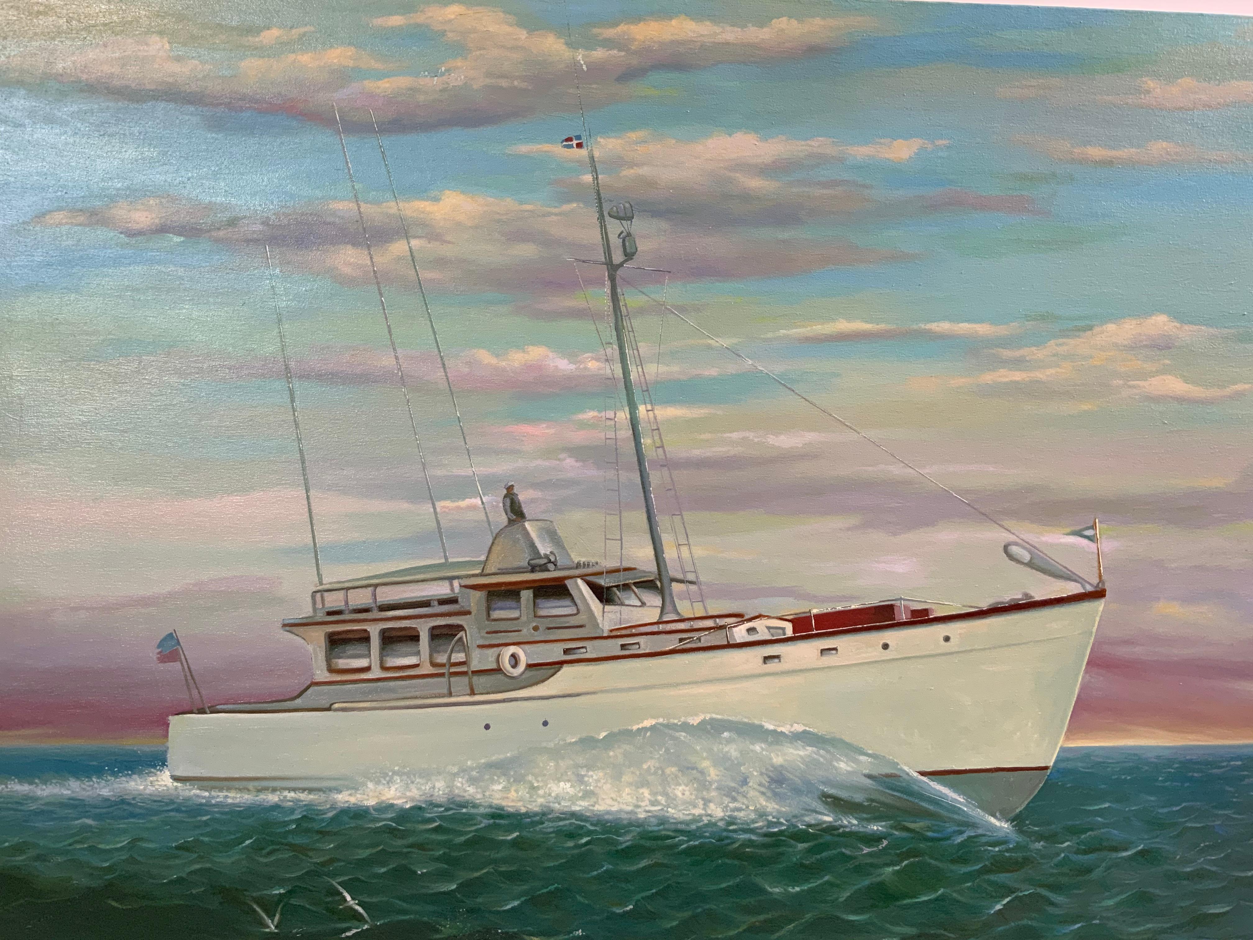 Fishing Oil on Canvas In Excellent Condition For Sale In Norwell, MA