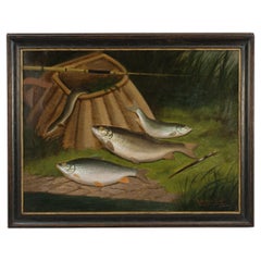 Fishing Oil Painting of Three Fish, Oil on Canvas by Roland Knight.