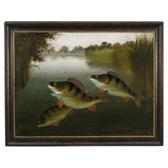 Fishing Oil Painting of Three Perch Oil on Canvas by Roland Knight