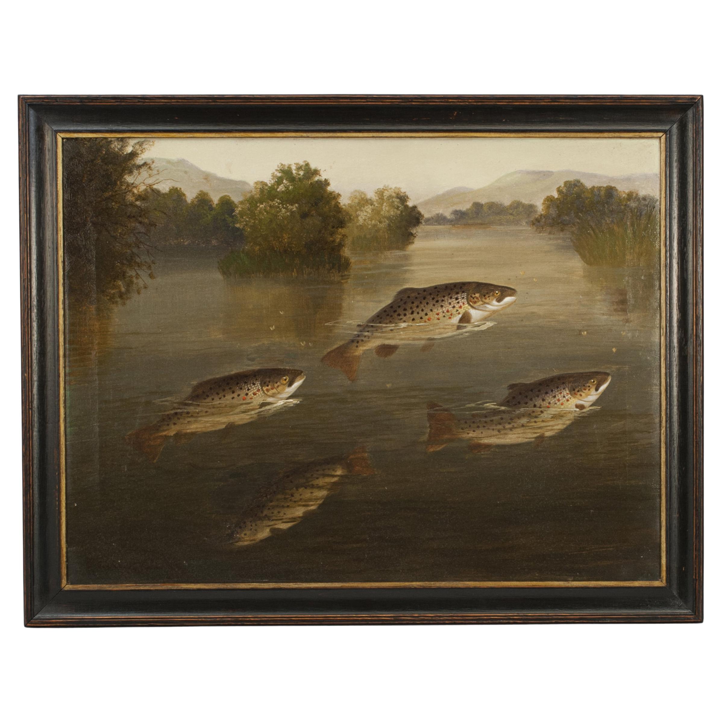 Fishing Oil Painting of Trout, Oil on Canvas by Roland Knight