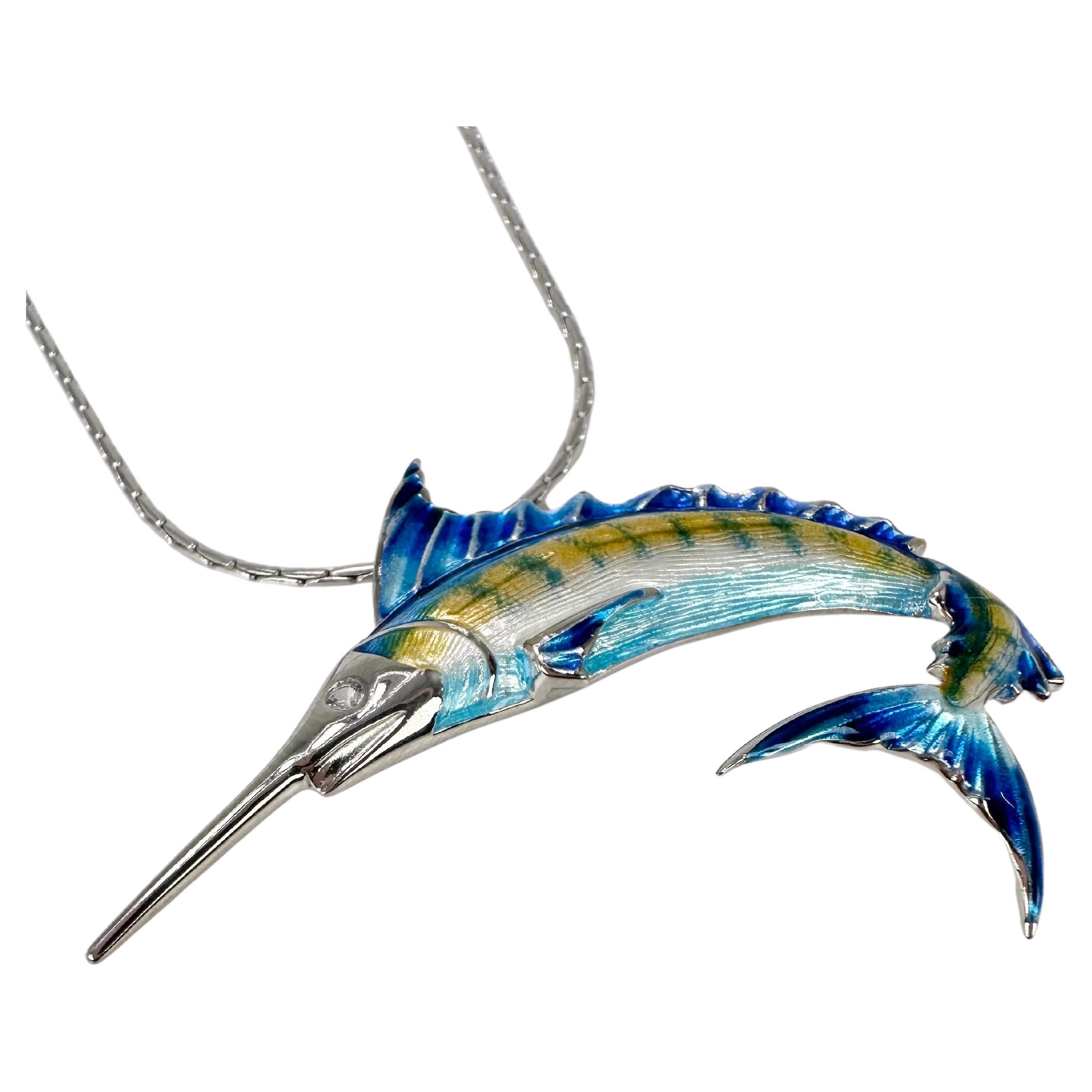 Fishing pendant necklace enamel fish pendant SS 925 For Sale