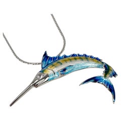 Fishing pendant necklace enamel fish pendant SS 925