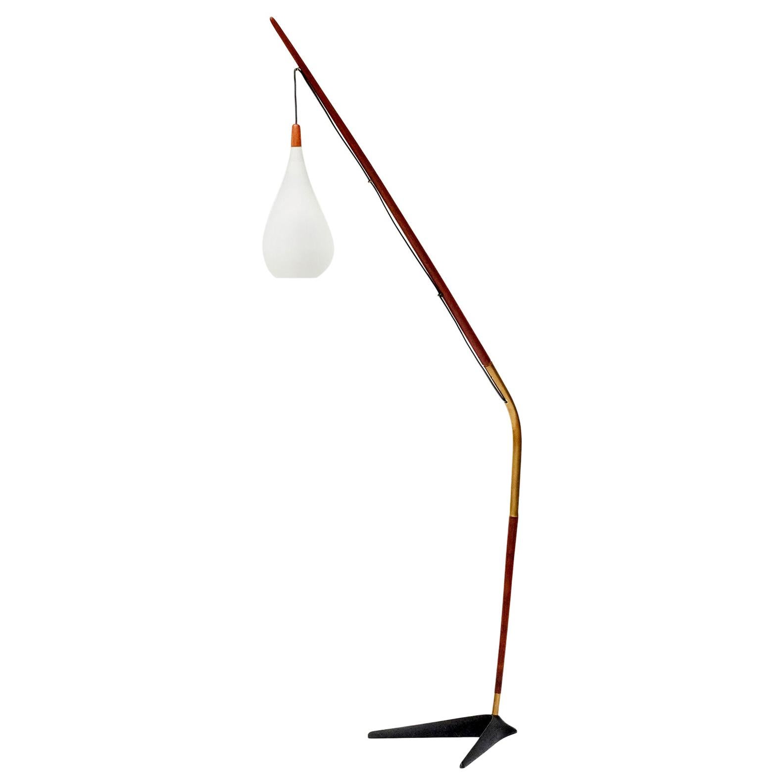 "Fishing Pole" Teak Wood Floor Lamp by Svend Aage Holm Sørensen, Denmark, 1950s