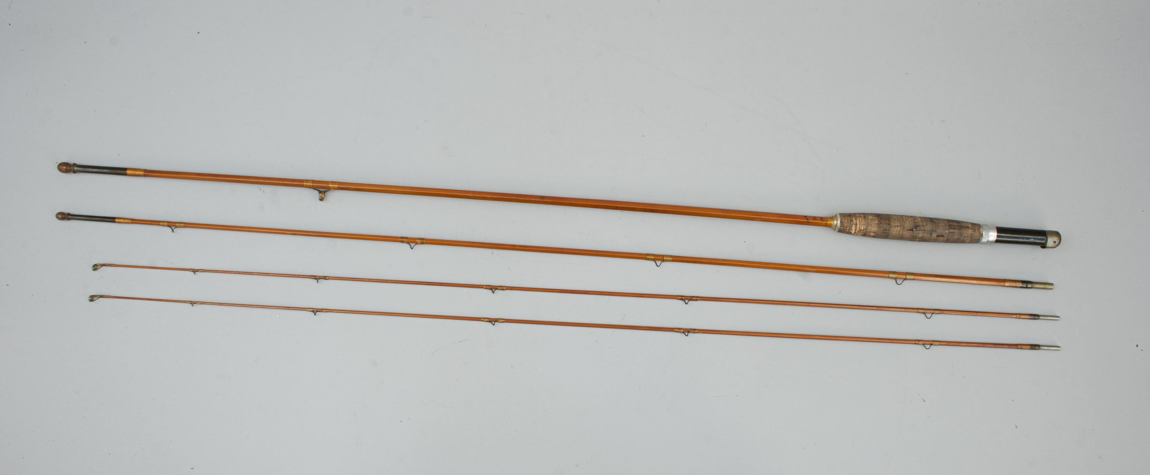 Vintage Hardy Split Cane 'Palakona' Fly Fishing Rod.
The Hardy 'Keith Rollo' rod is a split cane Palakona 3-piece trout fly rod with spare tip made by Hardy's of Alnwick. This rod is in very good, original condition, with suction joints and wooden