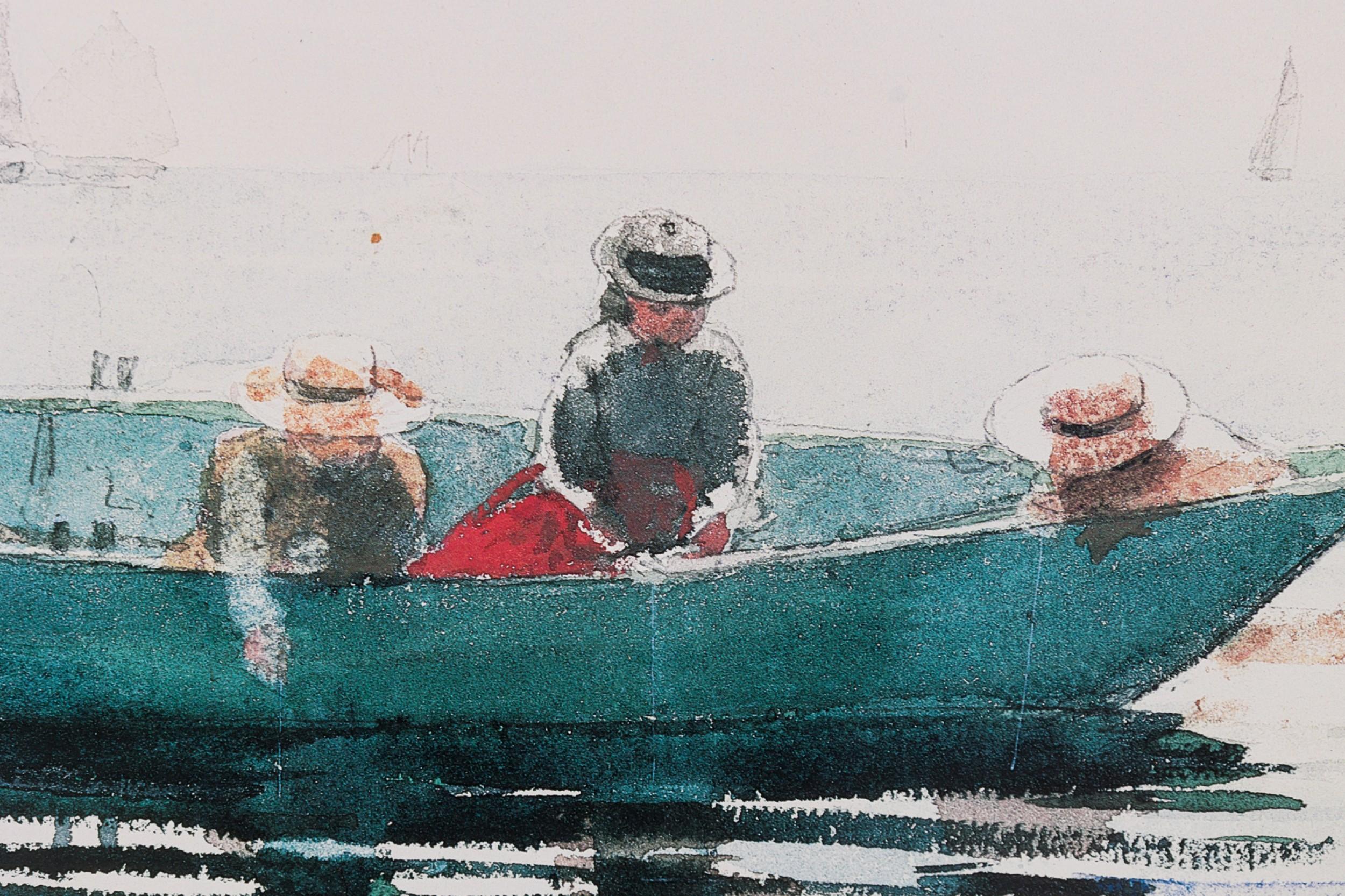 Hand-Painted Fishing Rowboat Seascape Painting For Sale