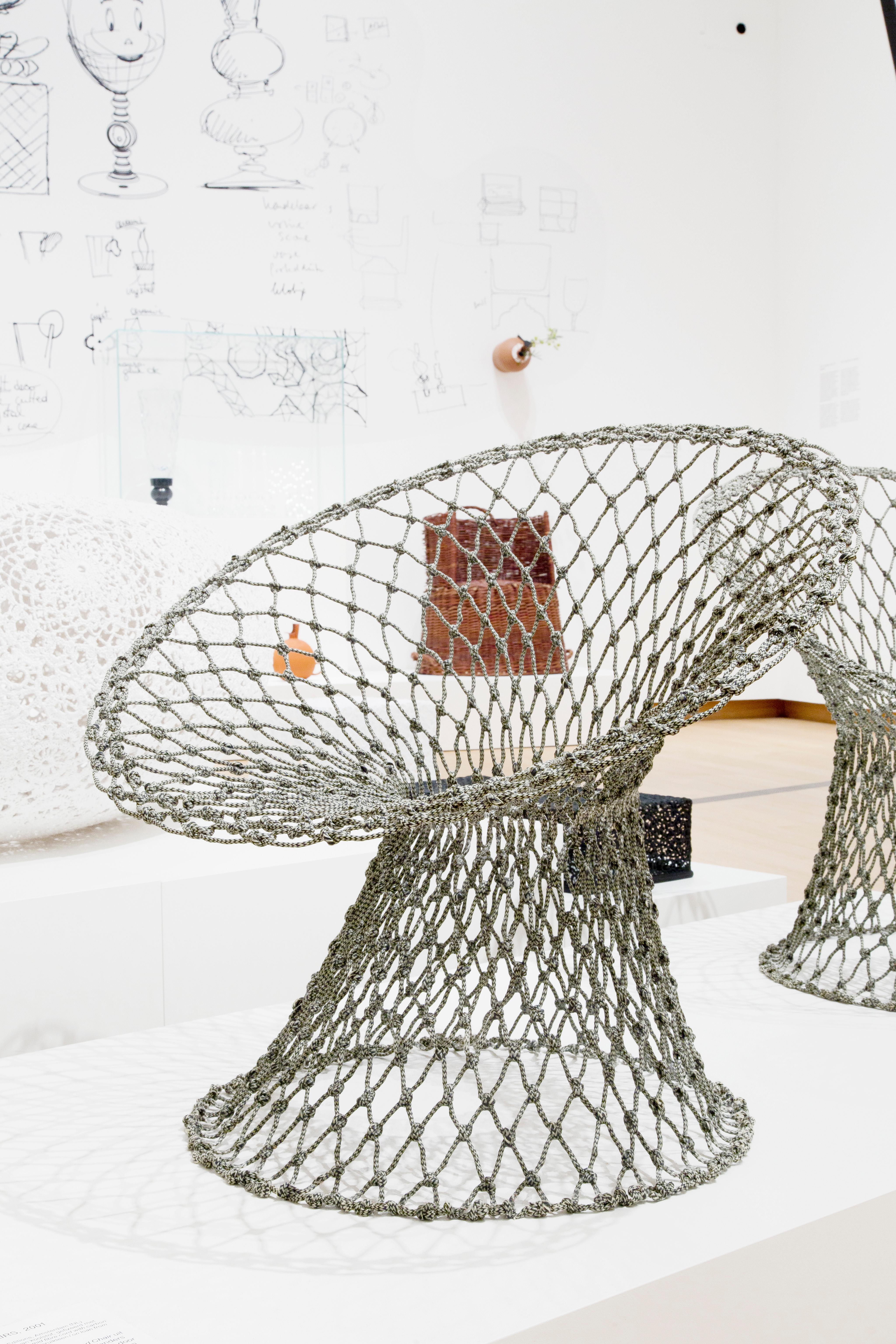 Fishnet chair by Marcel Wanders, Personal Editions collection, 2001.

In the style of the iconic Knotted chair, 1995-1996, Marcel Wanders designed the Fishnet chair. Made from the same material: hand-knotted aramid cord, fixated with epoxy resin,