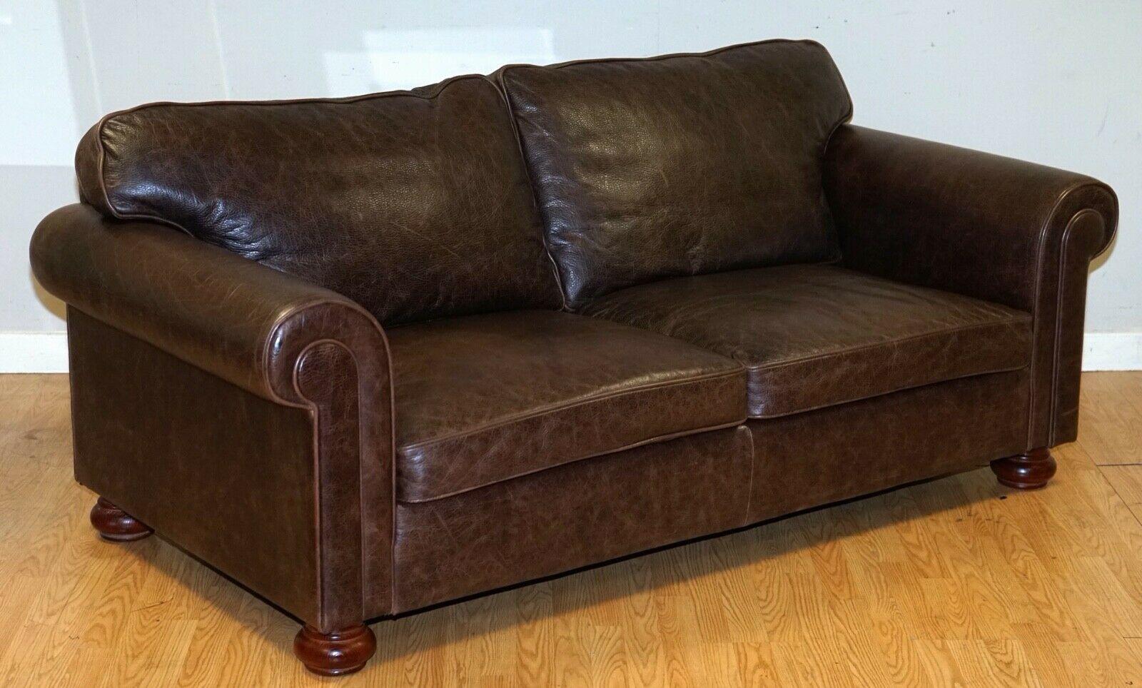 We are delighted to offer this stunning fishpools heritage brown leather sofa, this sofa has the back cushions filled with duck down feather. 

A super comfy sofa, the leather is made to look aged and has a Gentleman's Club sofa feel to it and