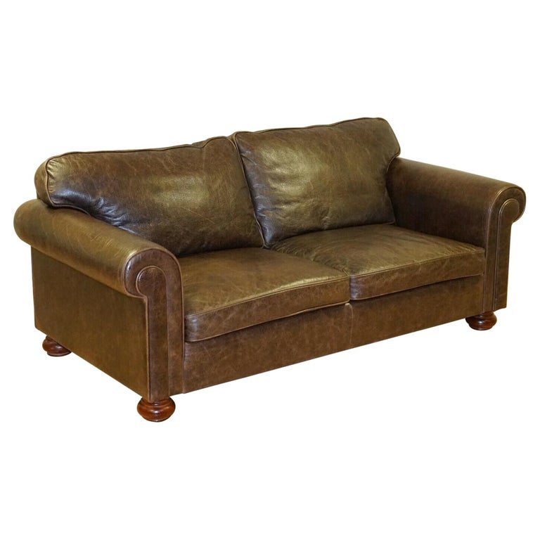 Fishpools Heritage Leather 2 Seater Sofa with Duck Feather Filled Back Cushions at 1stDibs