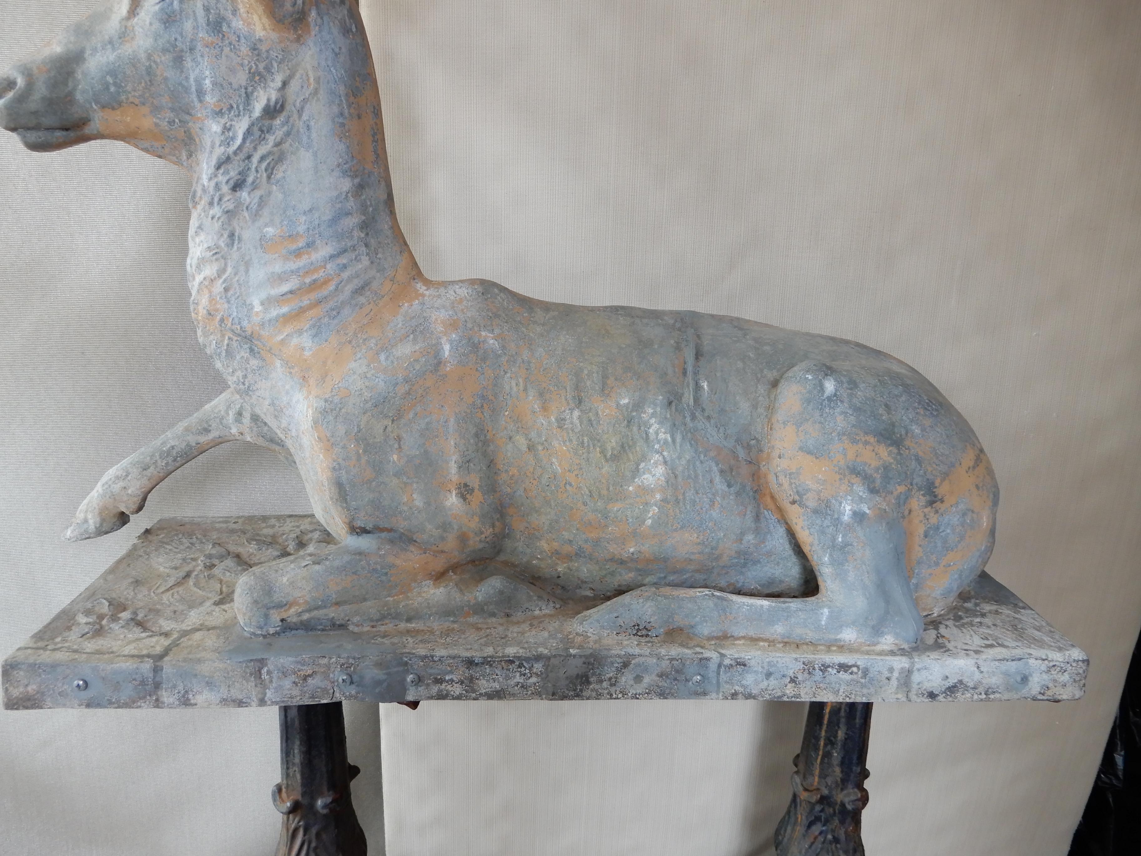 Fiske Zinc Reclining Deer In Good Condition For Sale In Long Island, NY