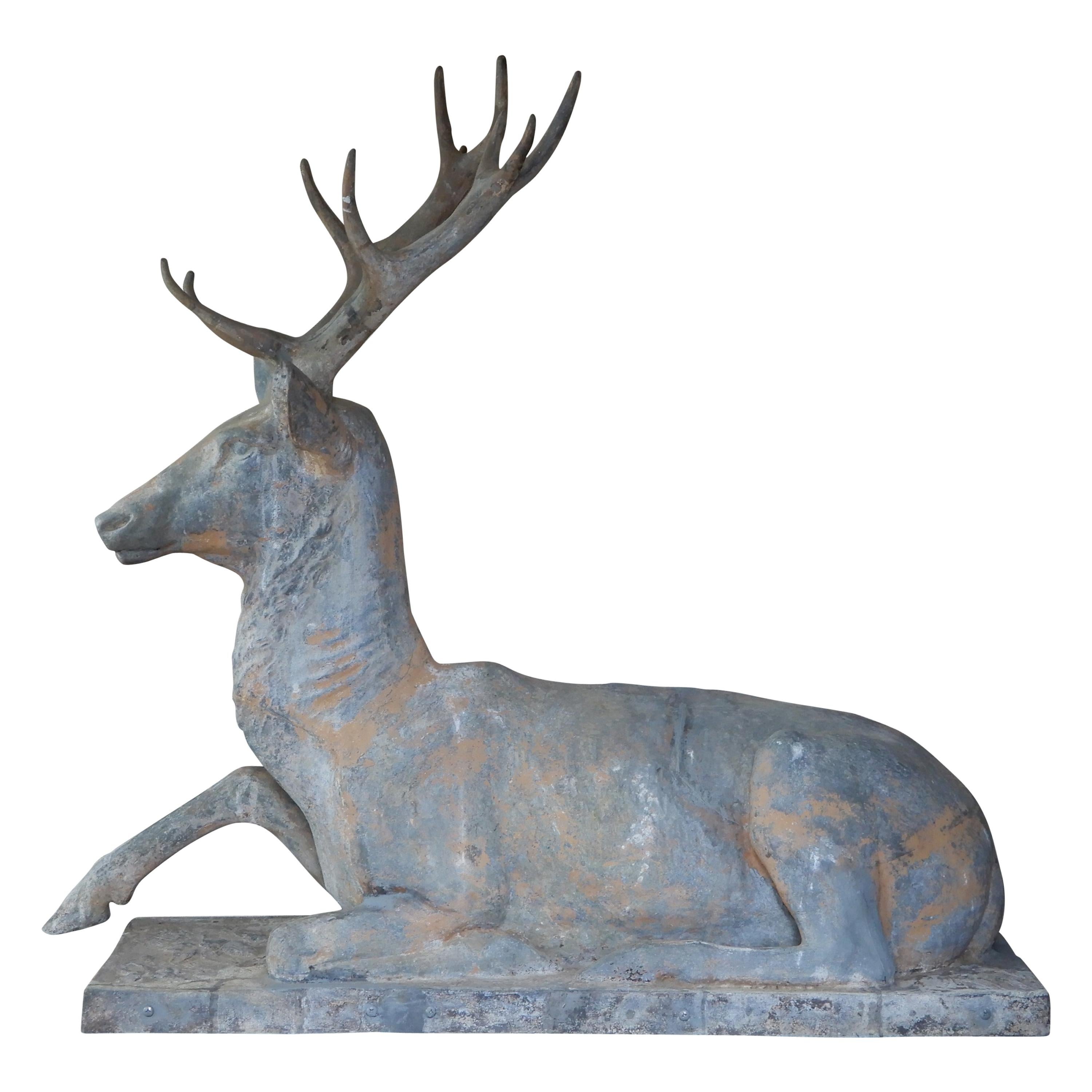 Fiske Zinc Reclining Deer For Sale