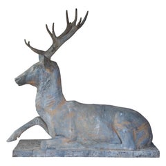 Antique Fiske Zinc Reclining Deer