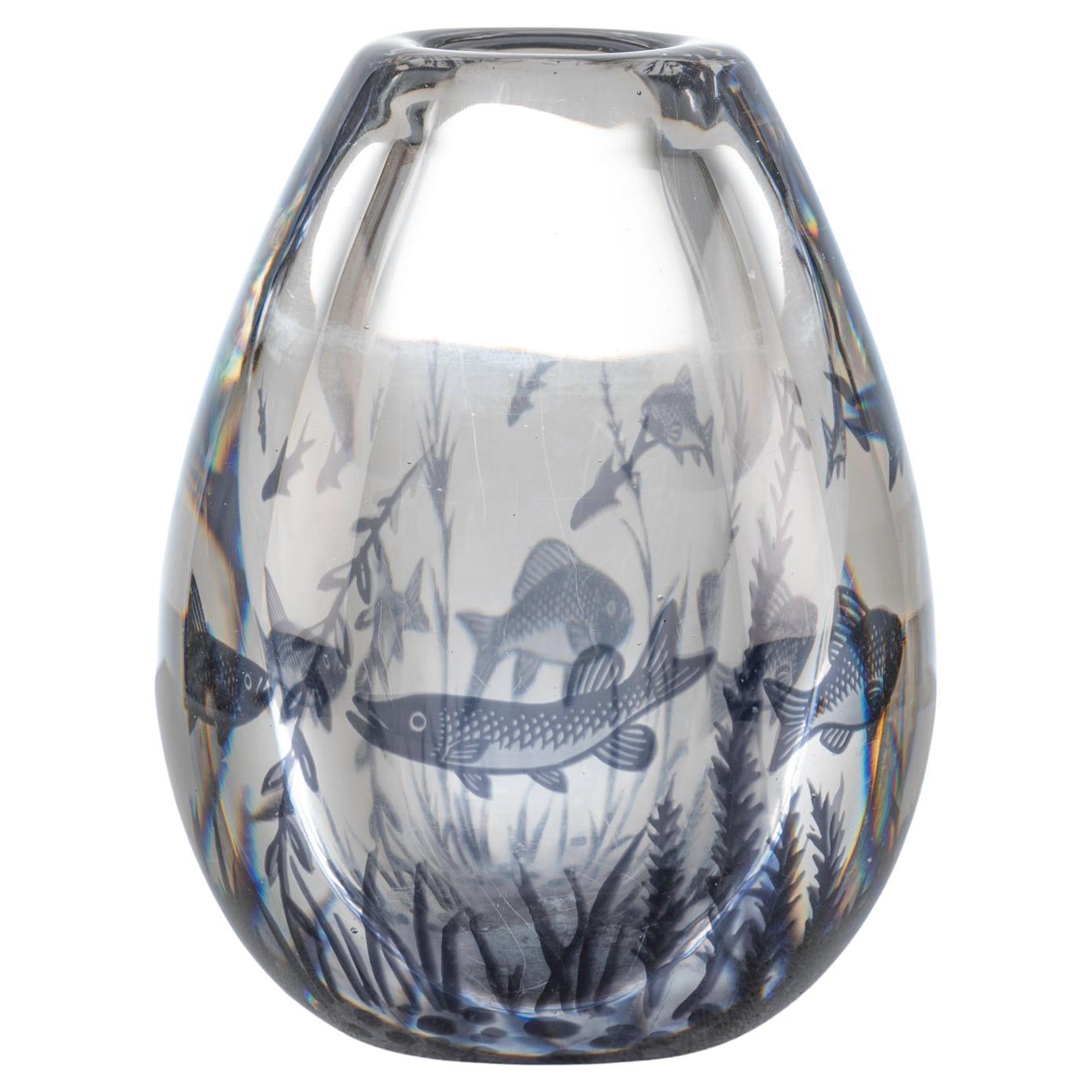 Fiskgraal-Vase von Edward Hald für Orrefors, Schweden, 1950er Jahre im Angebot