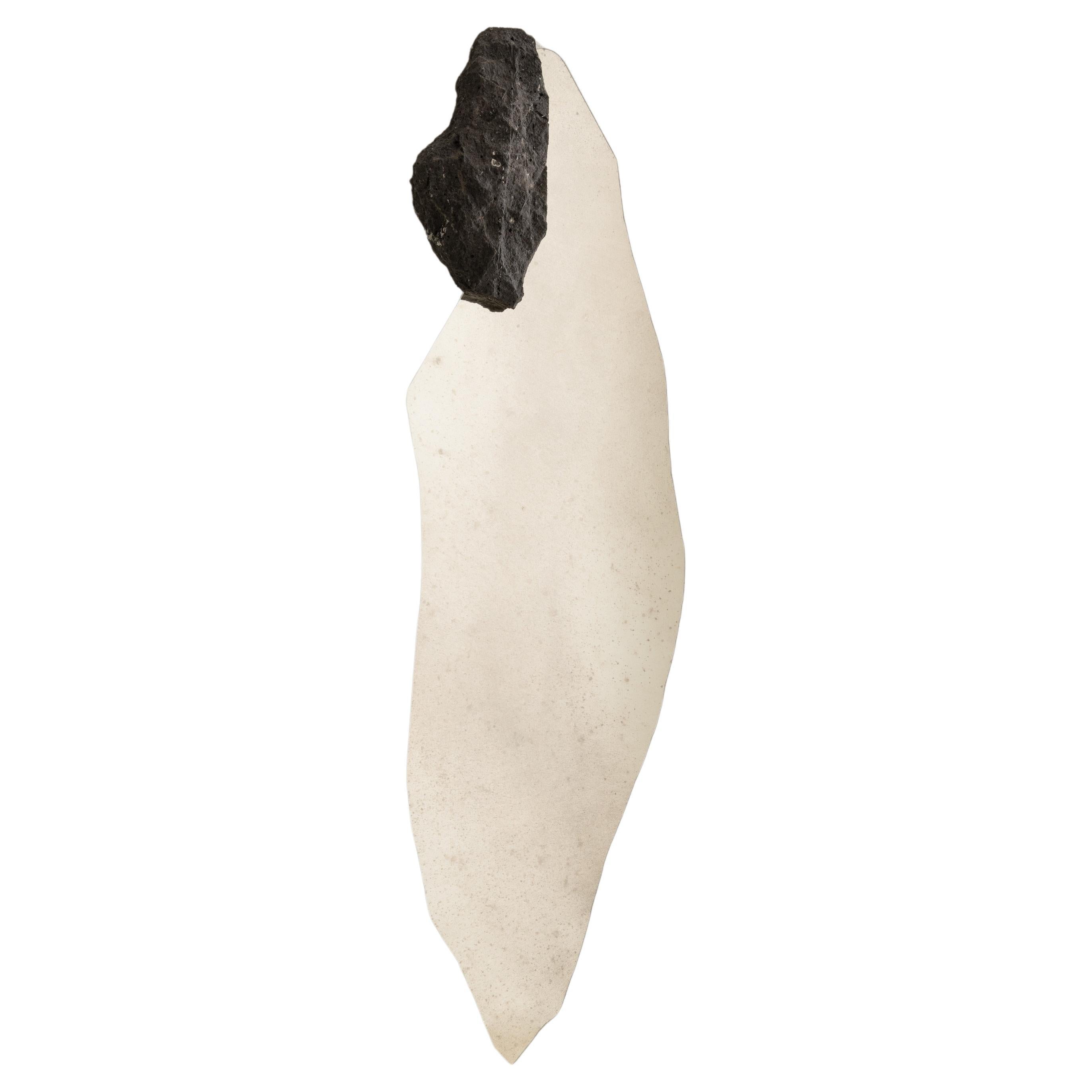 Irregular Shape Wall Mirror with Rough Black Stone by Andres Monnier For Sale