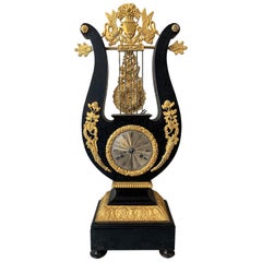 Antique Fist Empire Black Lira Table Clock Golden Chiseled Bronzes Working