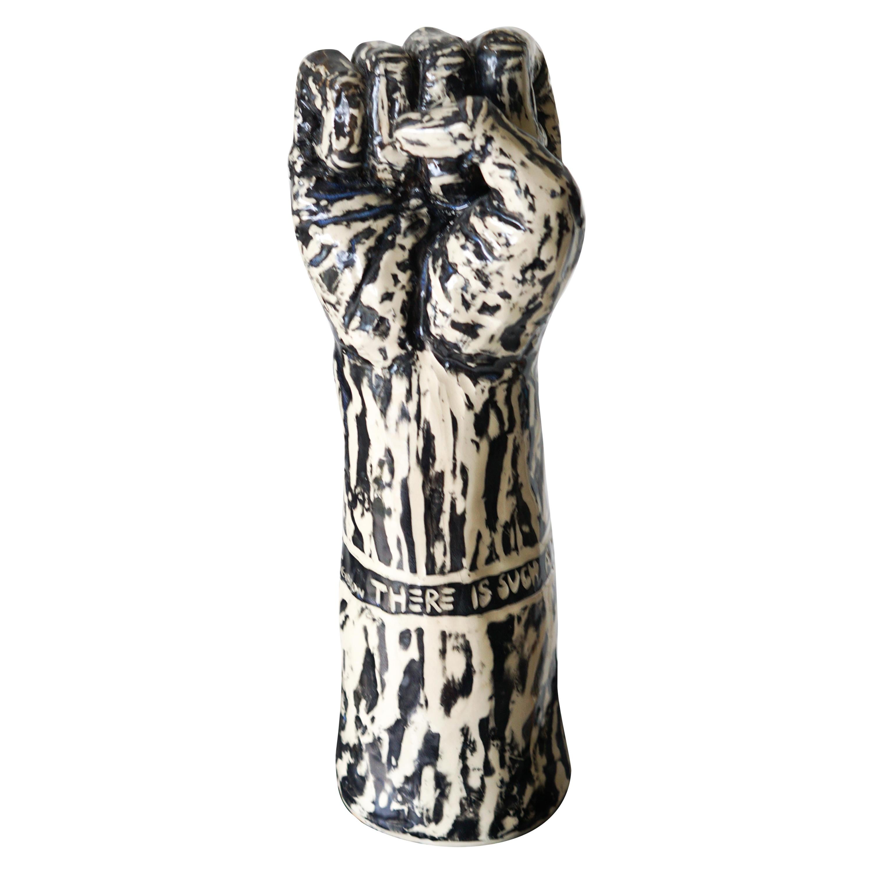 Fist is Not a Fight Ceramic Sculpture with under Glaze Sgraffito