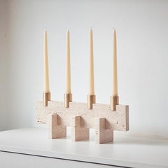 “Fit Candle Four” Travertine Marble Minimalist Candle Holder by Aparentment