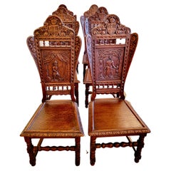 Fit for a Castle Set of 6 Highly Carved Italian Renaissance Dining Chairs