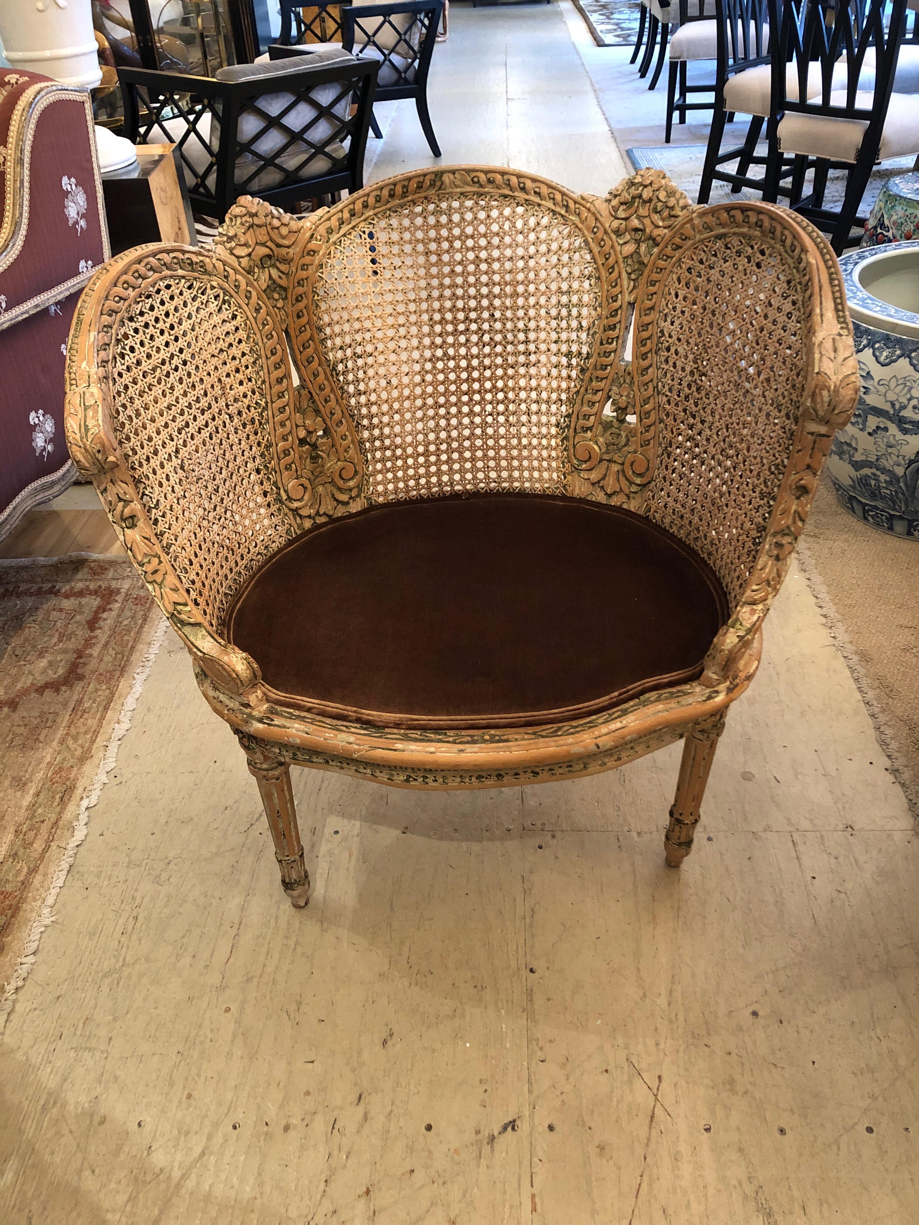 19th Century Fit for a Princess Pair of Louis XVI Painted Carved Wood and Double Caned Chairs