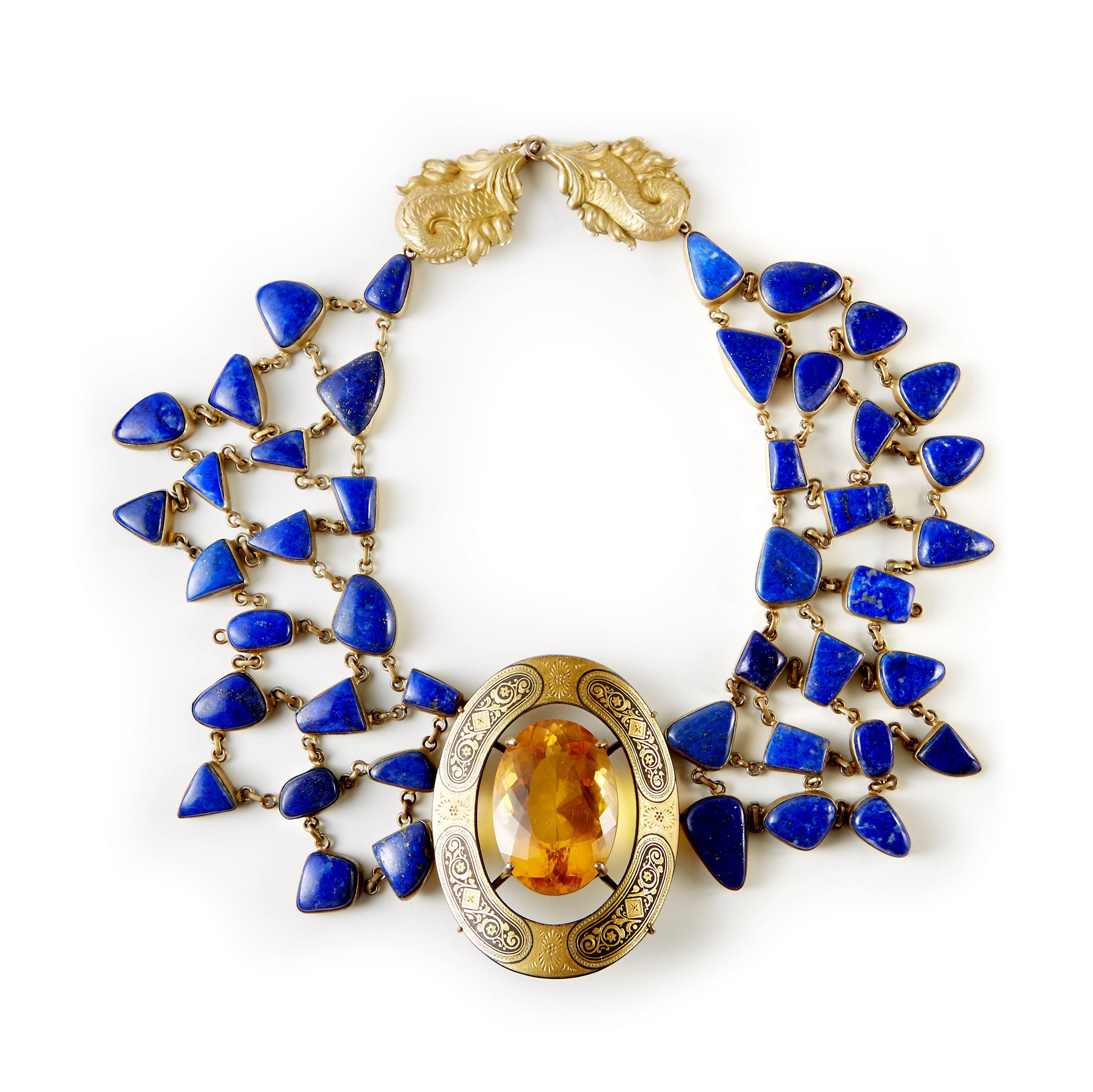 Erin Mac wonderfully colorful Lapis in silver Gilt,  an Antique Spanish buckle with one over 100ct Golden Citrine set in gold, unique clasp