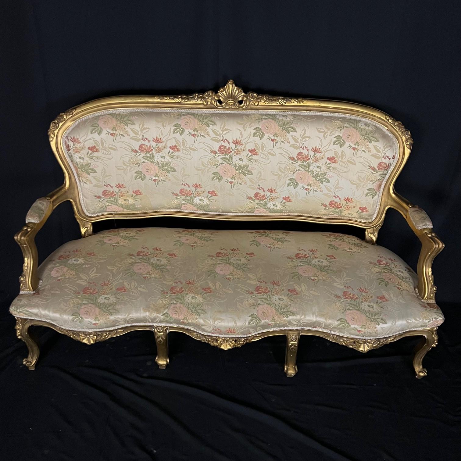 Fit for A Queen French Louis XV Style Gold Gilt Sofa 5