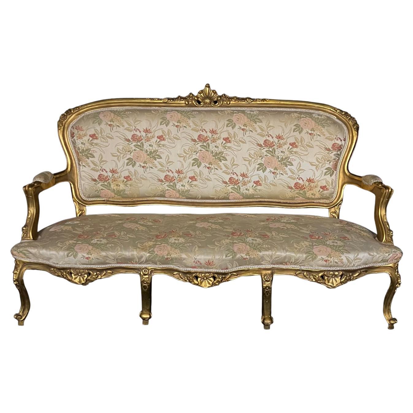 Fit for A Queen French Louis XV Style Gold Gilt Sofa