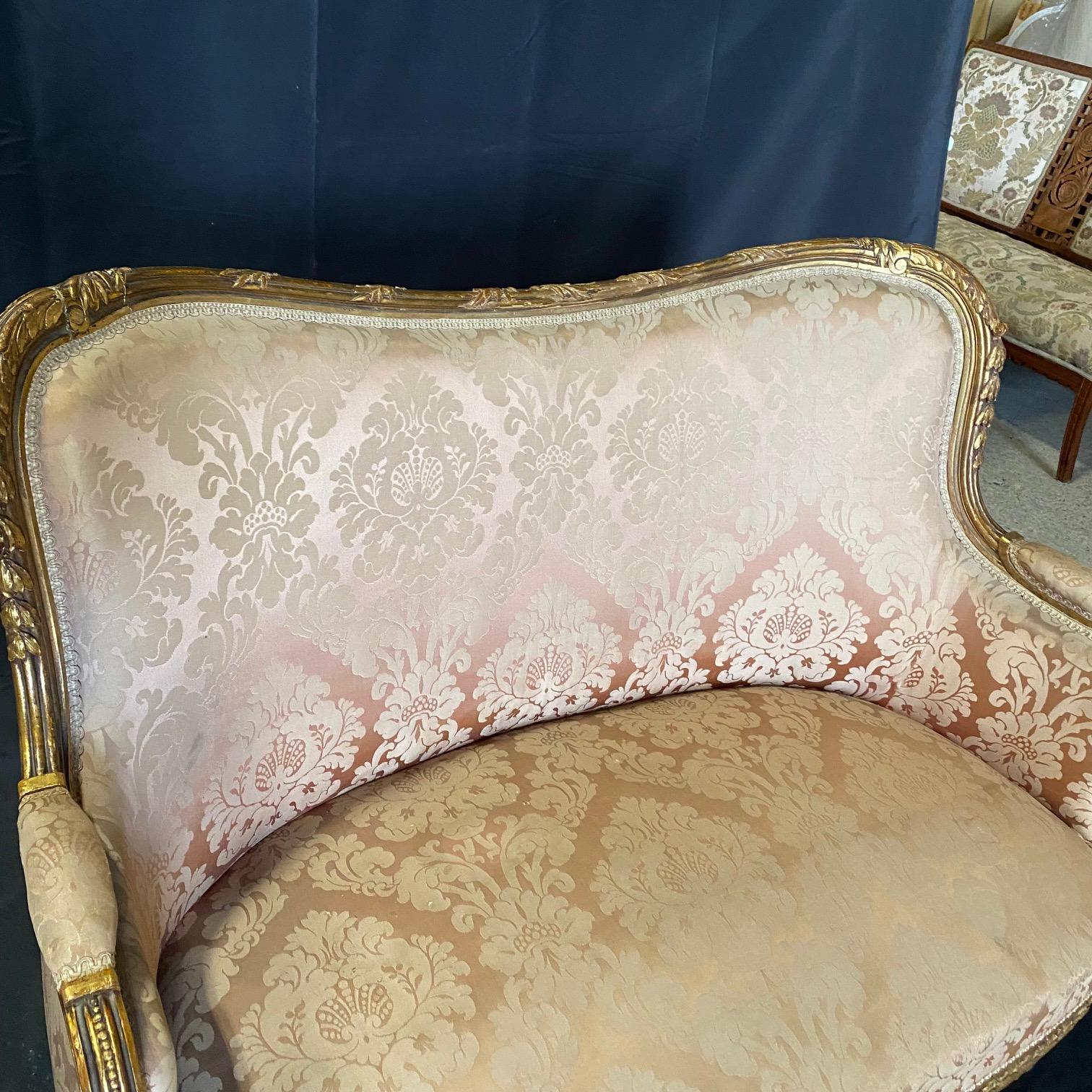 Fit for a Queen Giltwood & Rose Damask Sofa from Salon Suite For Sale 1