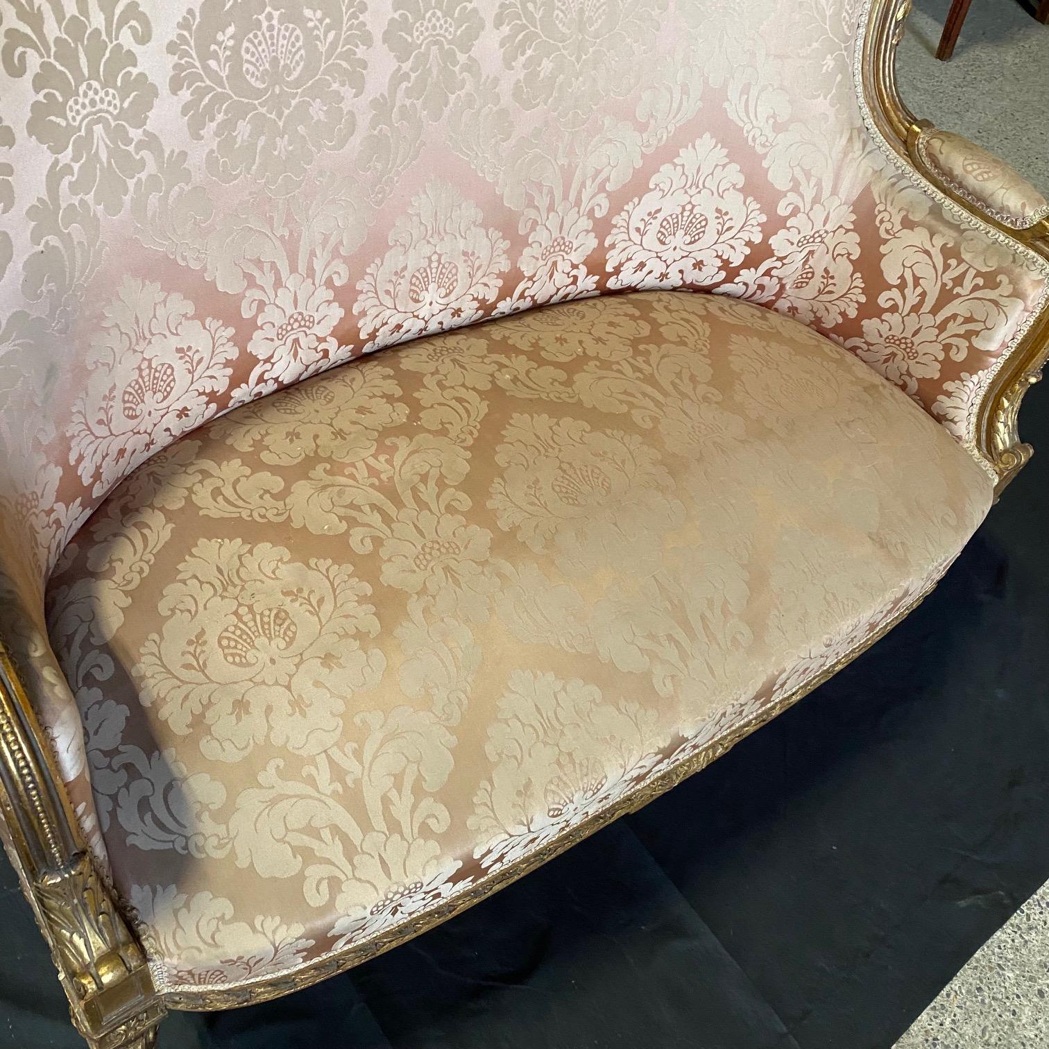 Fit for a Queen Giltwood & Rose Damask Sofa from Salon Suite For Sale 2