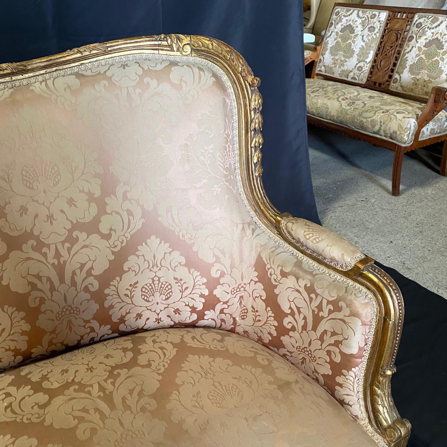 Fit for a Queen Giltwood & Rose Damask Sofa from Salon Suite For Sale 3