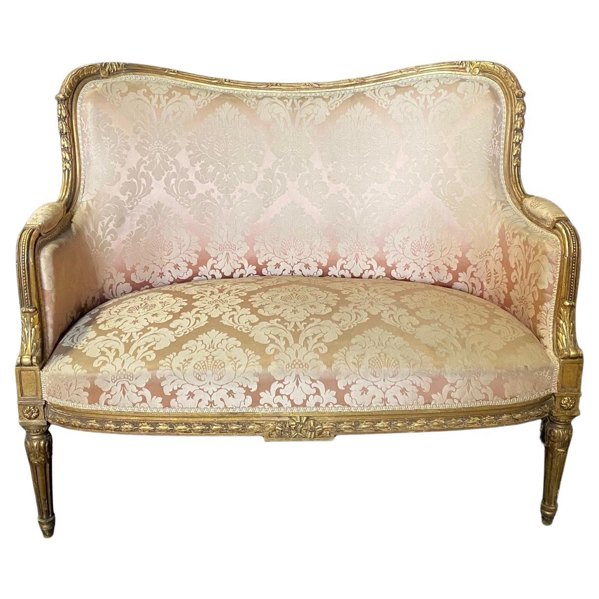Fit for a Queen Giltwood & Rose Damask Sofa from Salon Suite For Sale