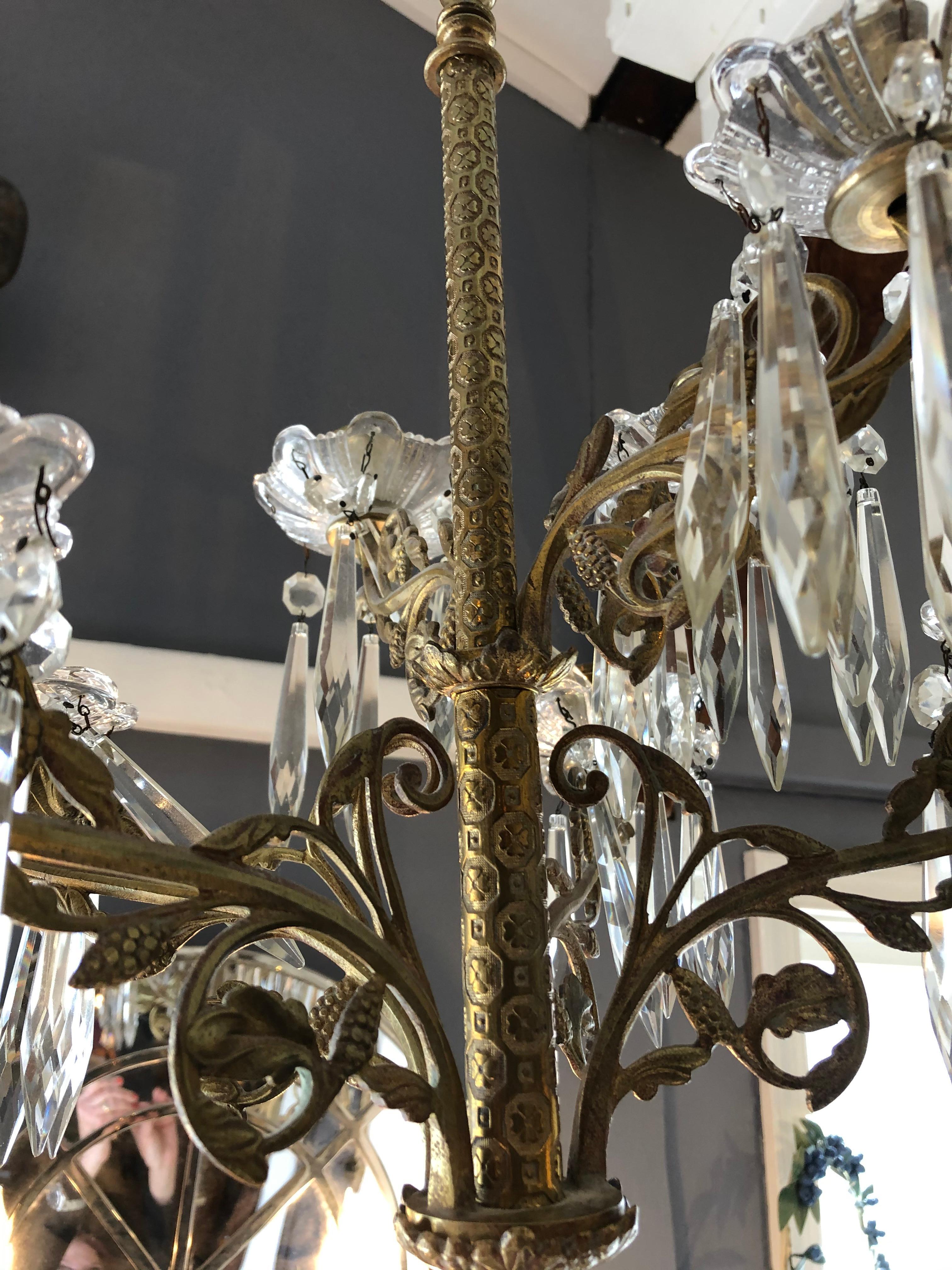 French Fit for Royalty Ornate Cast Bronze and Crystal Candle Sconces For Sale