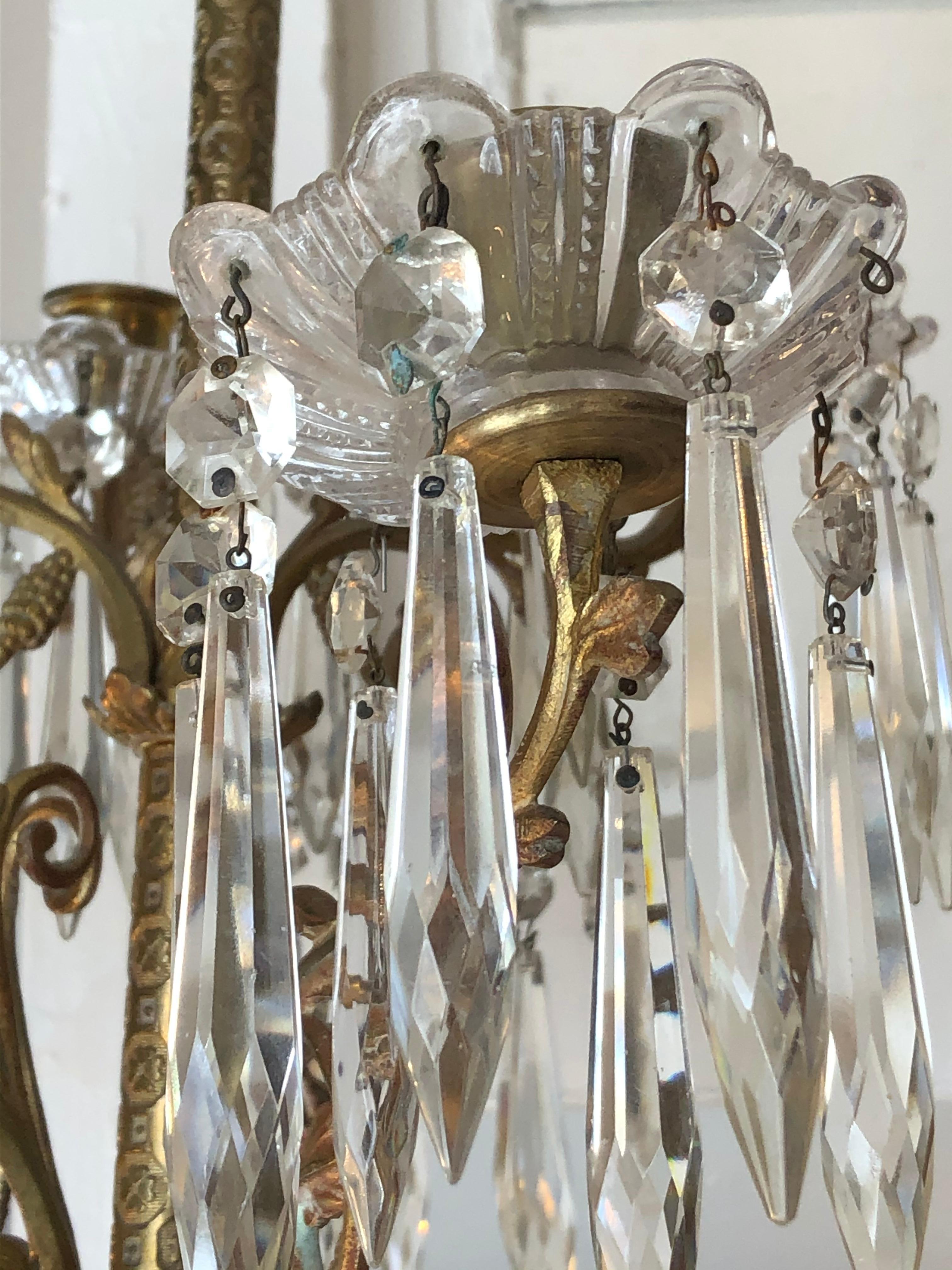 Fit for Royalty Ornate Cast Bronze and Crystal Candle Sconces In Good Condition For Sale In Hopewell, NJ