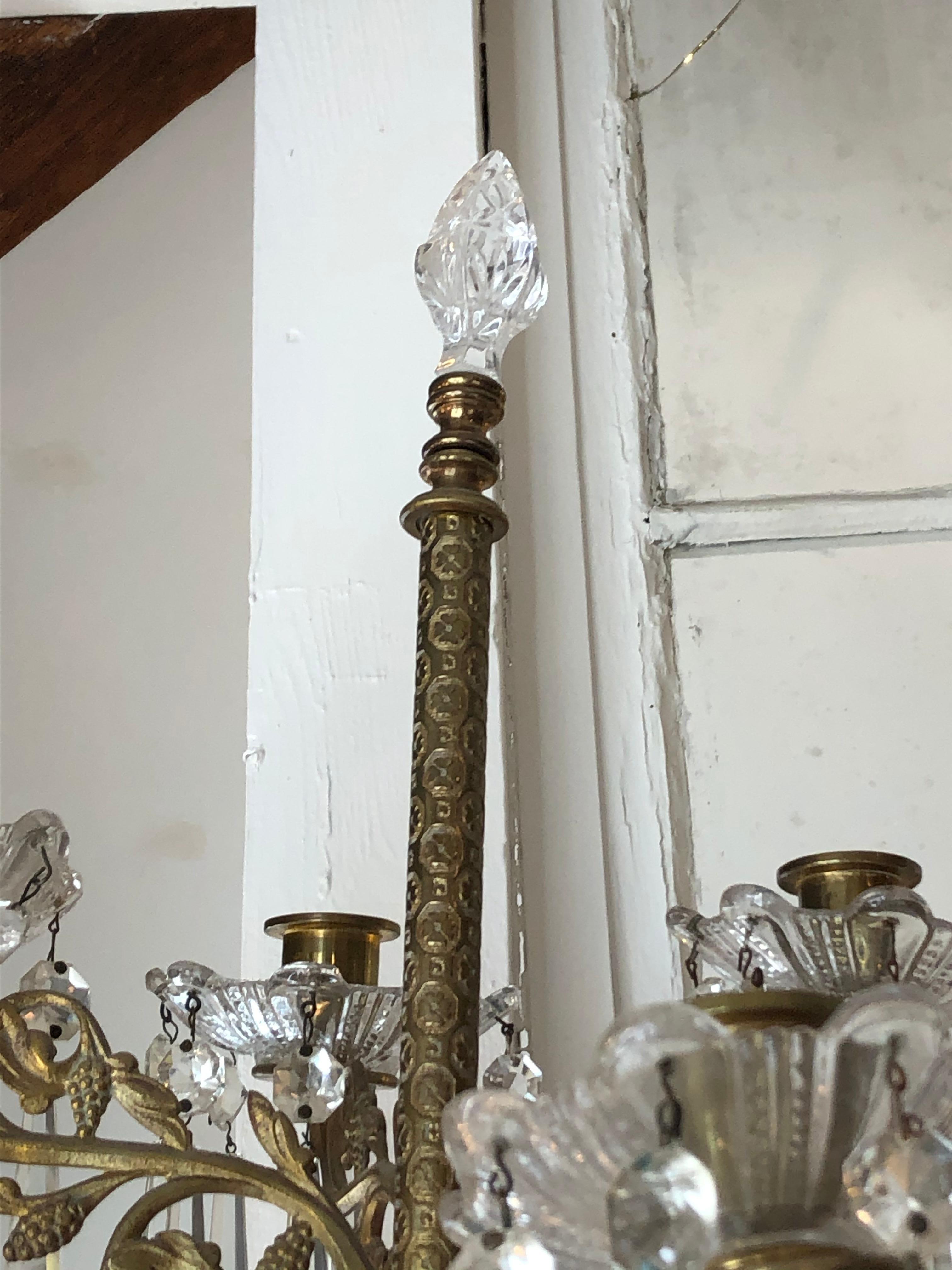 Fit for Royalty Ornate Cast Bronze and Crystal Candle Sconces For Sale 1