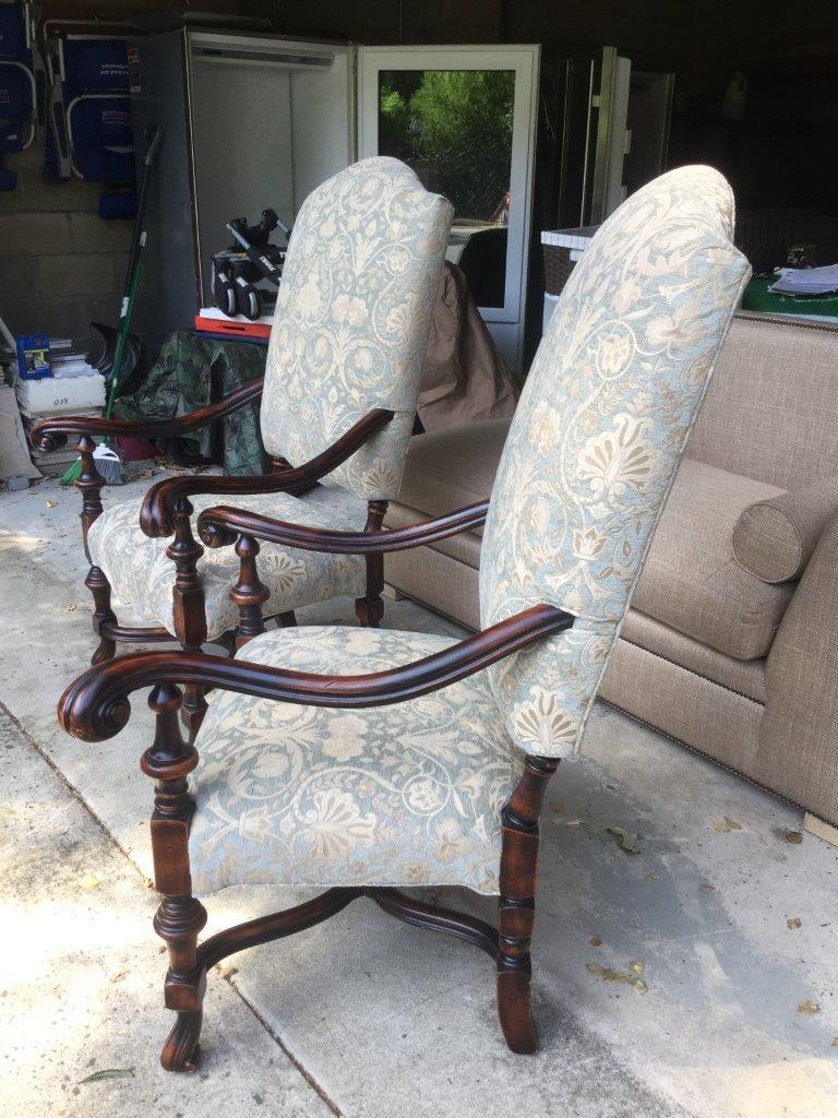 Fit for Royalty Pair of English Style Velvet Arm Chairs with Walnut Frames 1
