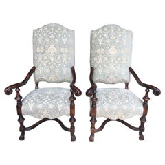 Fit for Royalty Pair of English Style Velvet Arm Chairs with Walnut Frames
