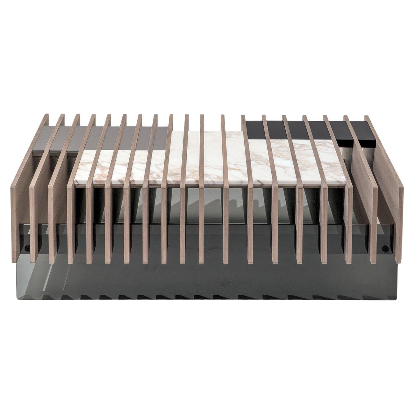 Table basse en noyer Canaletto gris et verre trempé en vente