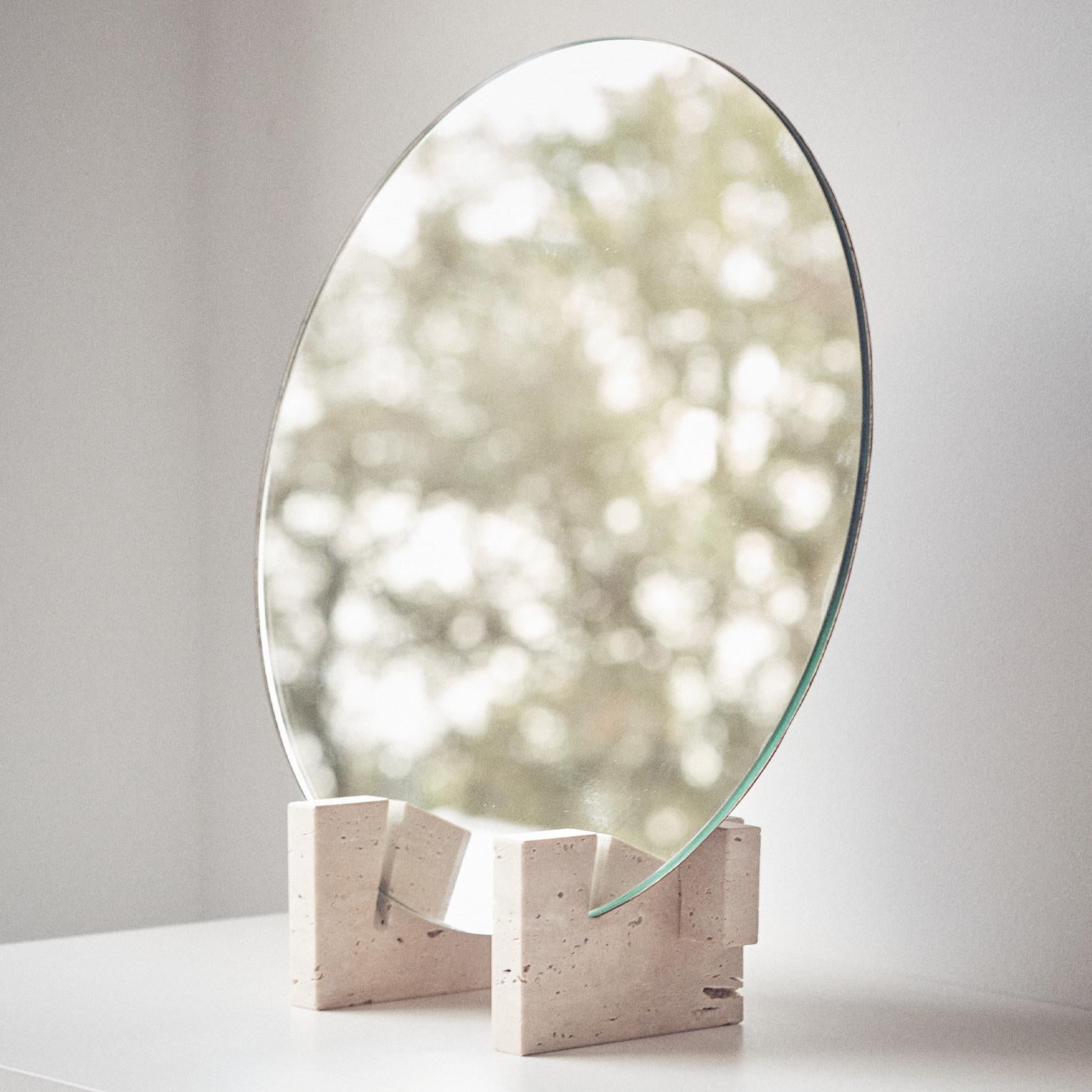 “Fit Mirror” Travertine Marble and Rusty Iron Minimalist Mirror by Aparentment In New Condition For Sale In Terrassa, Catalonia