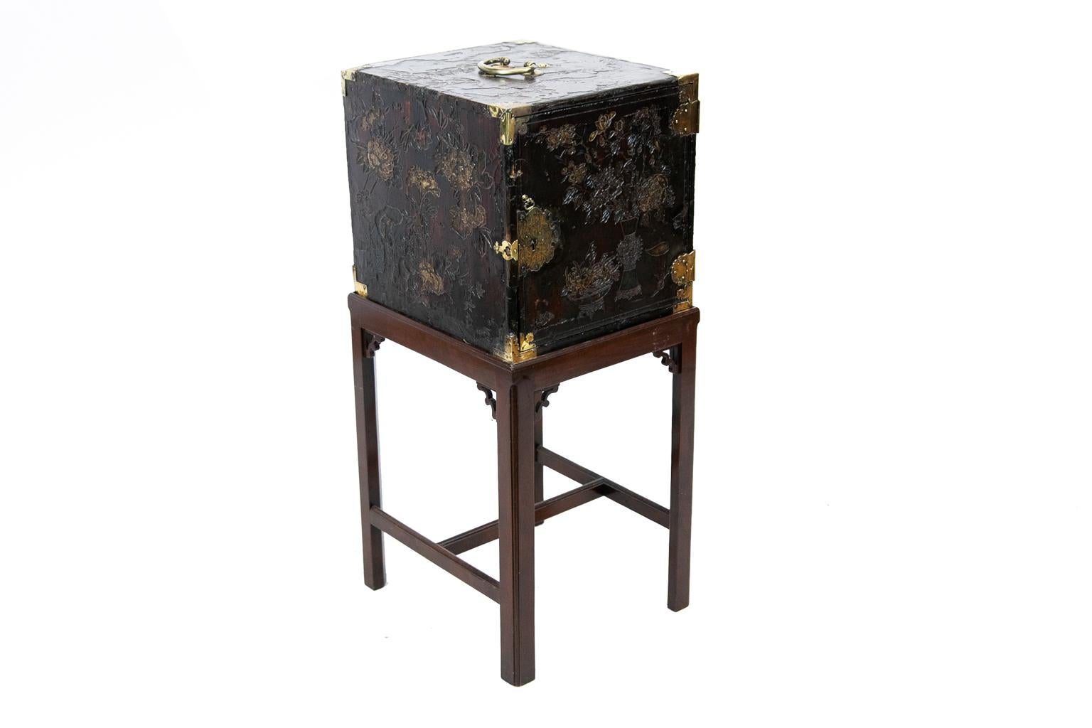 English Fitted Chinoiserie Chest on Stand For Sale