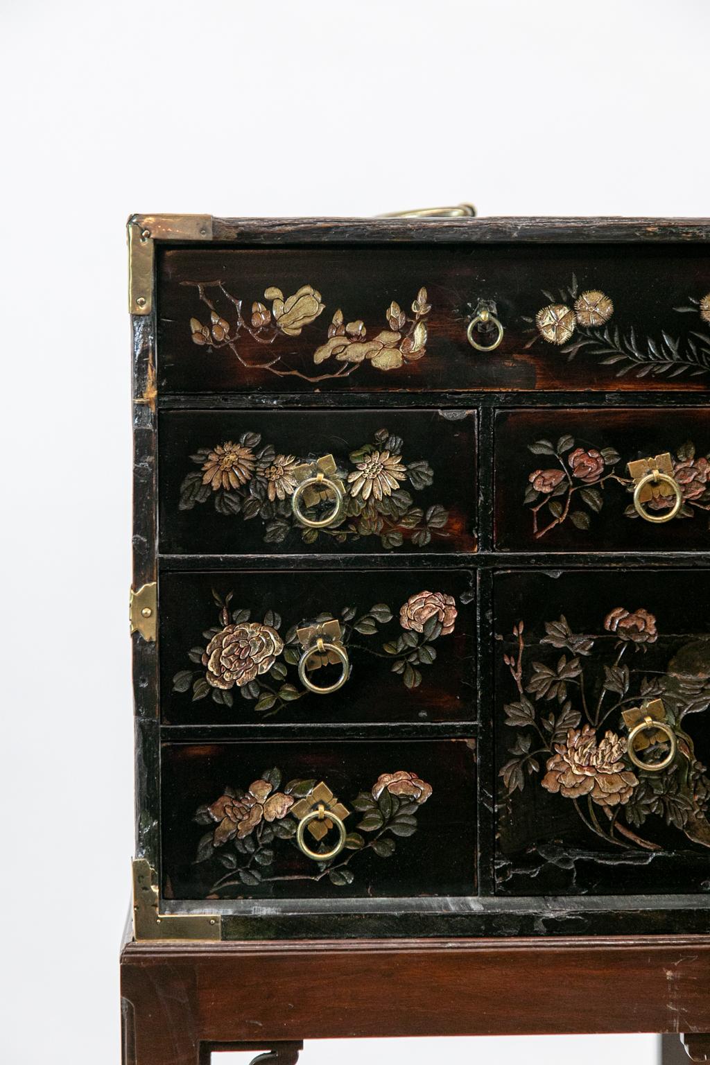 Brass Fitted Chinoiserie Chest on Stand For Sale
