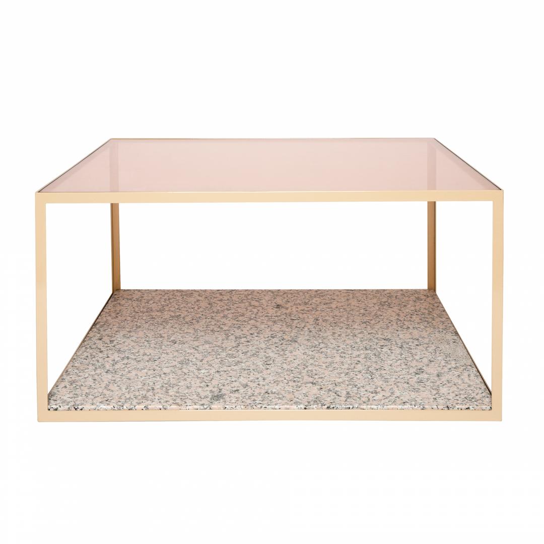 Fitted Coffee Table in Blush Glass and Pink Composition For Sale