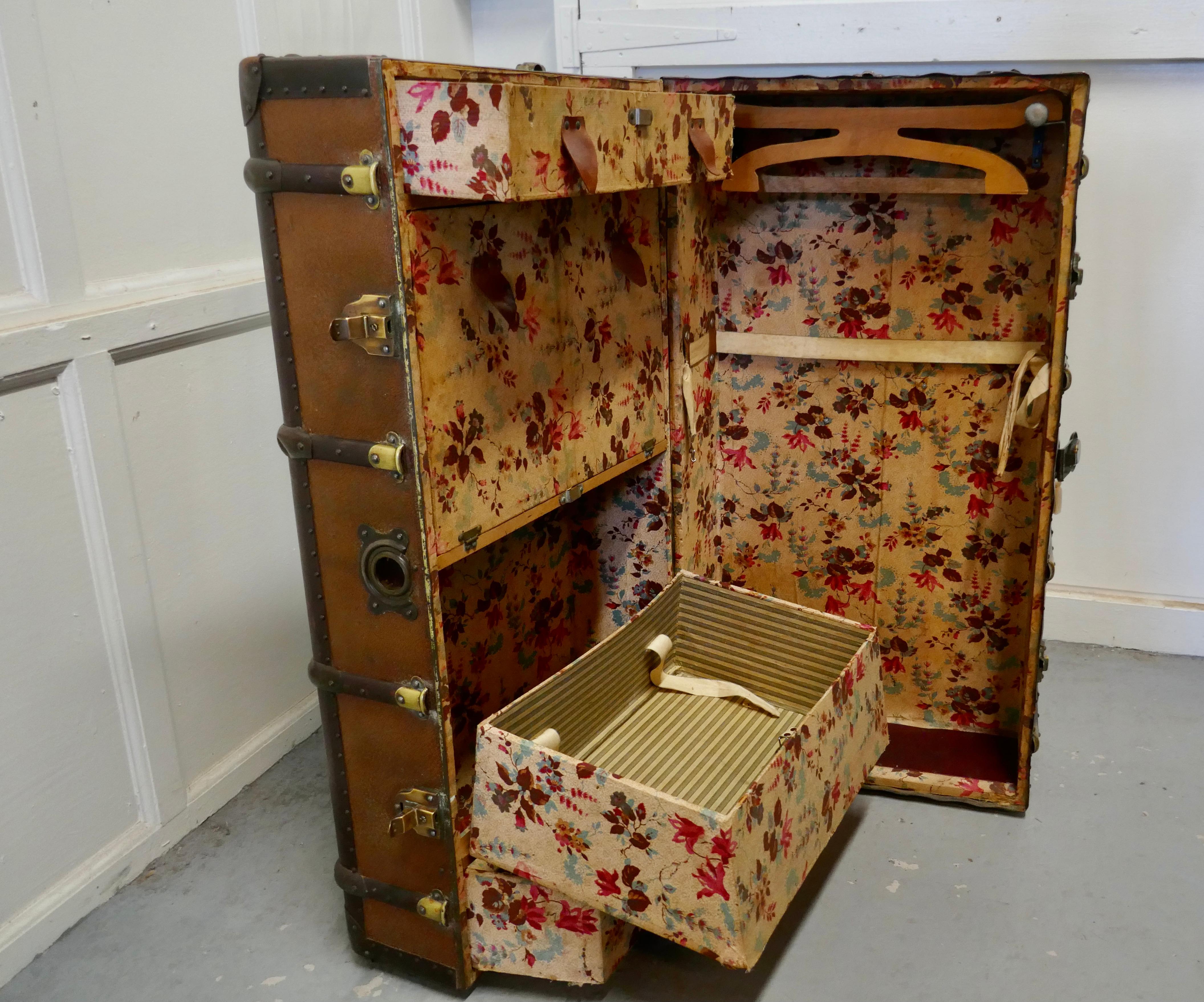 19th Century Fitted Steamer Trunk or Cabin Wardrobe