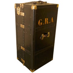 Antique Fitted Steamer Trunk or Cabin Wardrobe, Portmanteau by Fichet